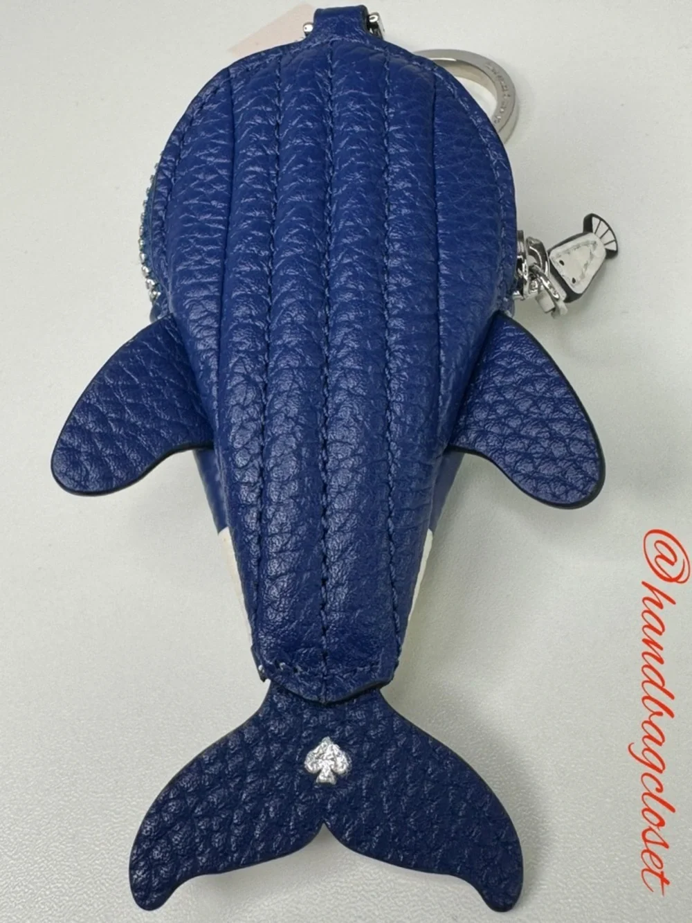Kate Spade Navy & White Striped Whale Shore Leather Coin Purse Keychain Fob